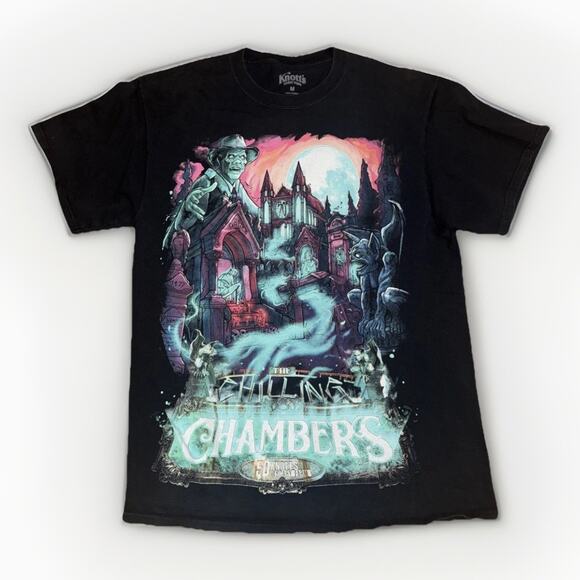 Knott’s Scary Farm Graphic T-Shirt Black Medium 18x26 Haunted Maze Horror Tee - Picture 1 of 4